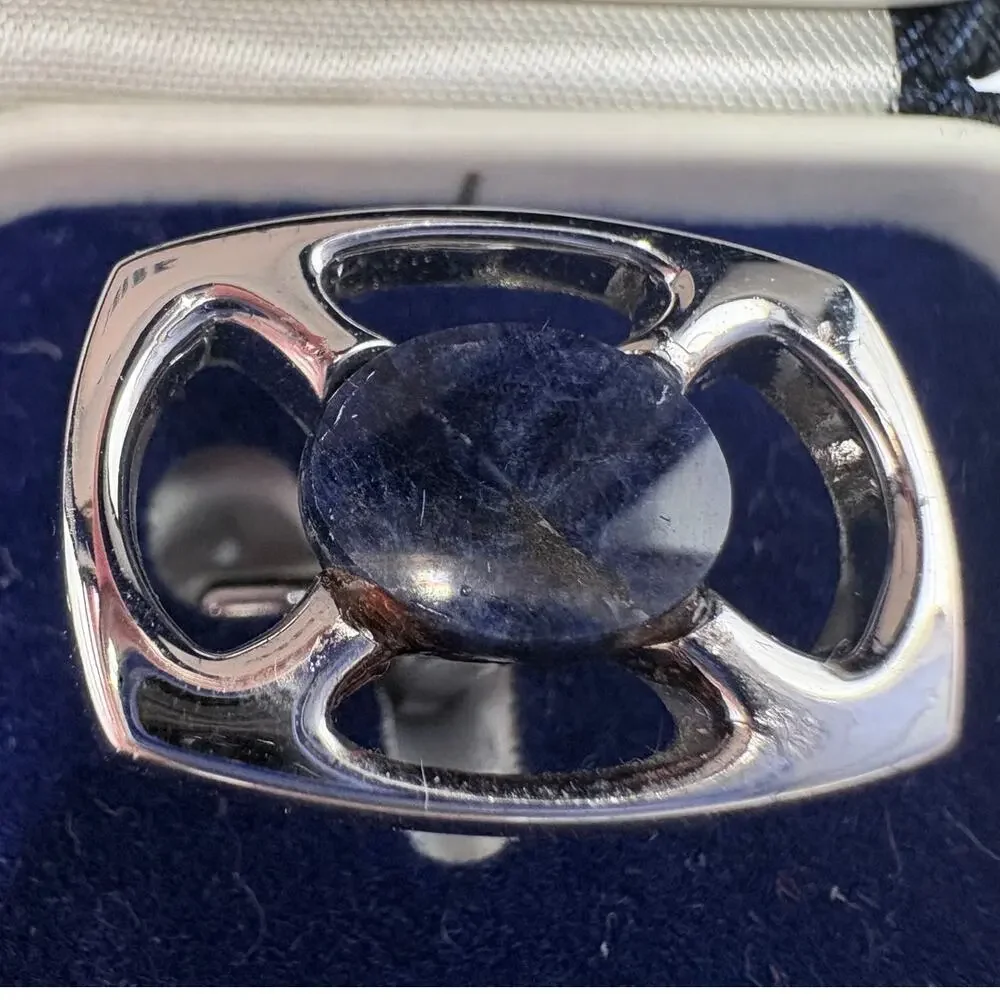 Vintage Swank Silver-Tone and Sodalite Agate Cufflinks and Tie Tack